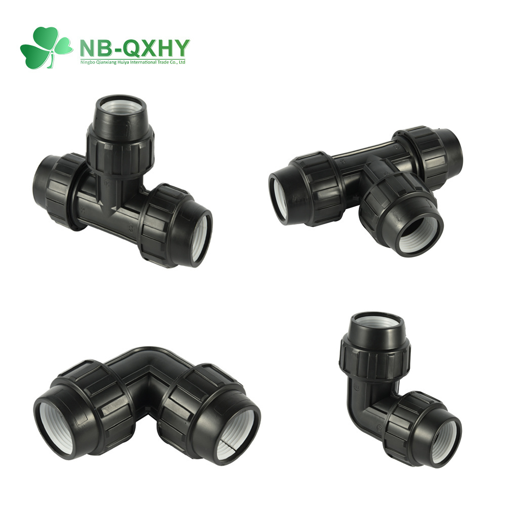 Pn10/12/16 Black Plastic PP Compression Pipe Fitting Elbow for Irrigation