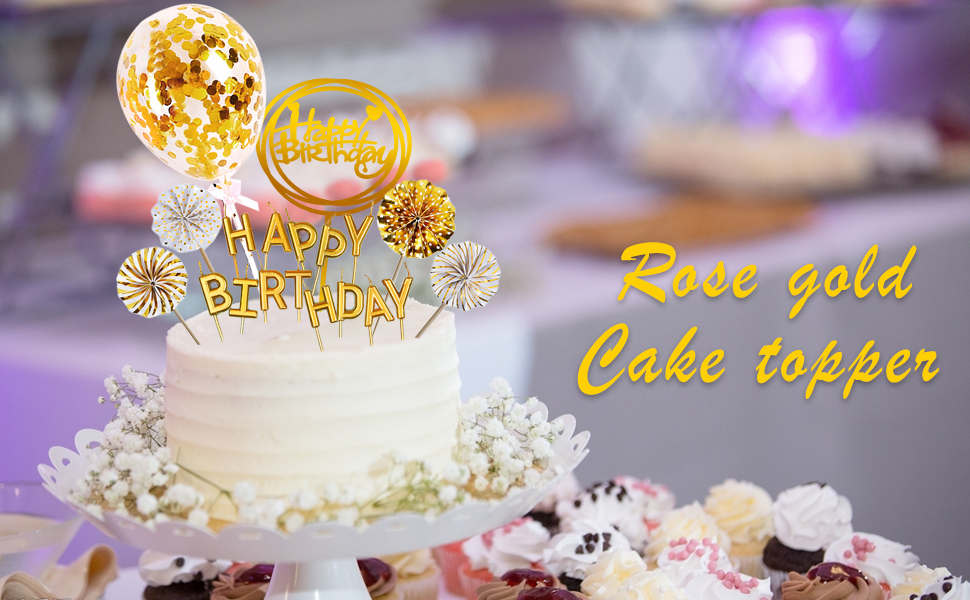 Gold Birthday Cake Topper Decoration Set