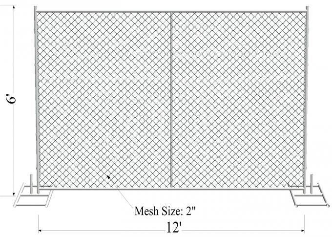 6'x10' temporary chain link fence panels 1½"(38mm) wall thick 15ga/1.80mm mesh opening 2¼"x2¼"(57mmx57mm) 5