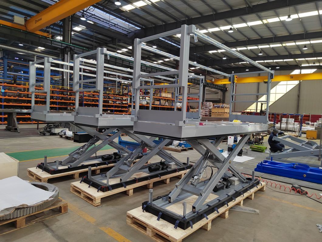 Hydraulic Electric Lift Table Powered Stationary Scissor Lifts with Handrail and Chain and Bellow