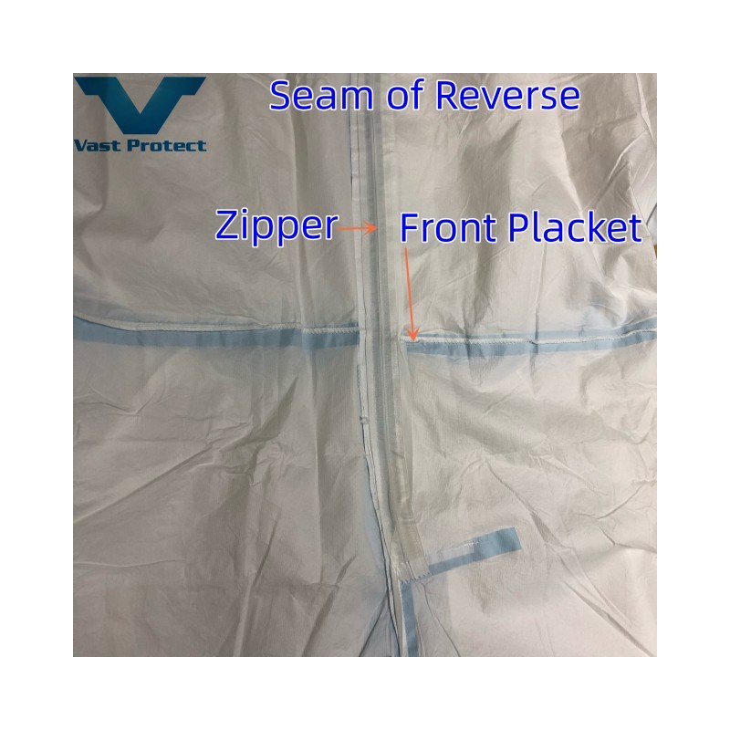 Disposable White with Blue Strip Micro Film Suit with Hood