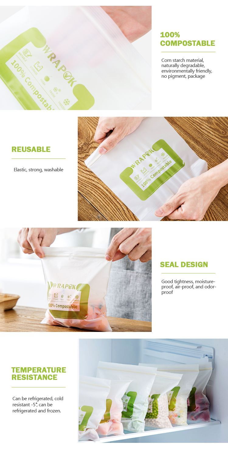 PLA Organic Biodegradable Corn Starch Compostable Plastic Food Storage Zipper Bag