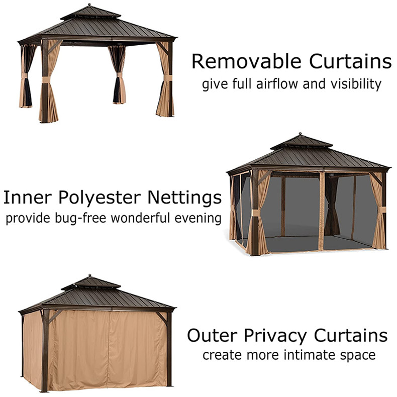 Sunjoy Patio Outdoor Aluminium Hardtop Gazebo Polycarbonate Double Roof Canopy