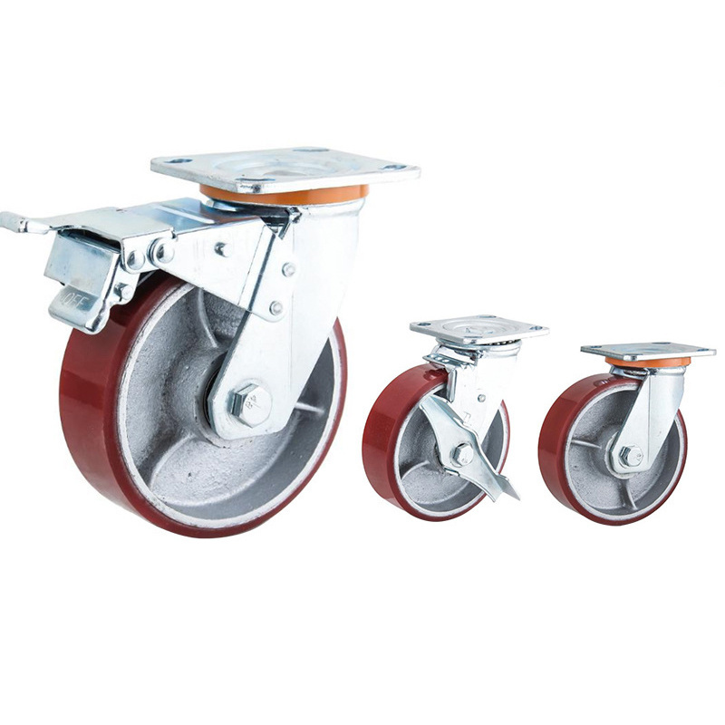 Wholesale Heavy Duty Red PU Iron Core Caster Wheels