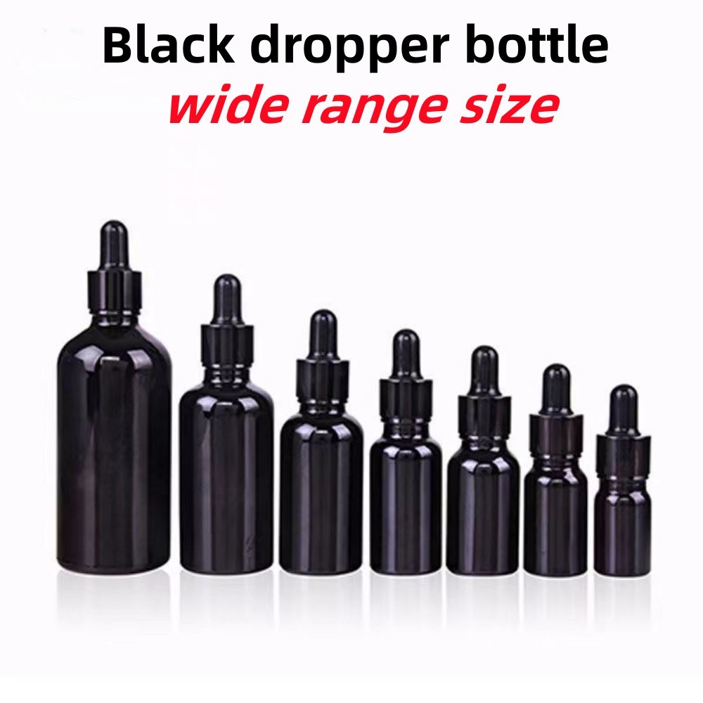 Wholesale Cheap 10ml 20ml 30ml 50ml Black Glass Dropper Bottle Bottle Essential Oil Glass Bottle Childproof Screw Cap Cosmetic Package