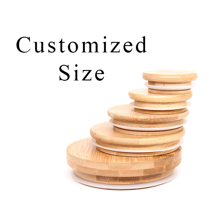 Eco Friendly Reusable Mason Jar Lids Bamboo Wooden Tea Coffee Cup Cover 70 mm Size Lids with Straw Hole