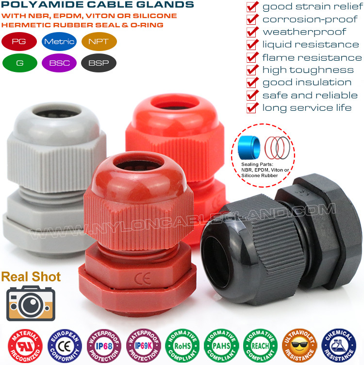 M20 Plastic Metric Cable Screw Gland, Adjustable 6-12mm Watertight Cable Sealing Gland Connector with Fluoroelastomer Seal