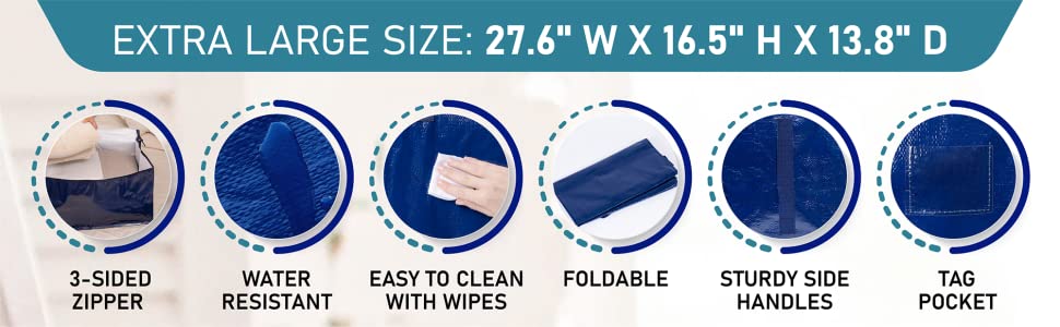 VENO clothing storage bags have tag pocket,3 sided zipper,foldable,water resistant,easy to clean