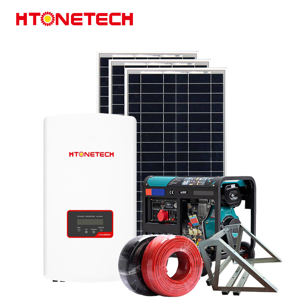 Htonetech Monocrystalline Solar Panels 100 Manufacturing Inverter for Solar and Wind China Heavy Duty Solar Power System with Super Silent Diesel Generator 8kVA