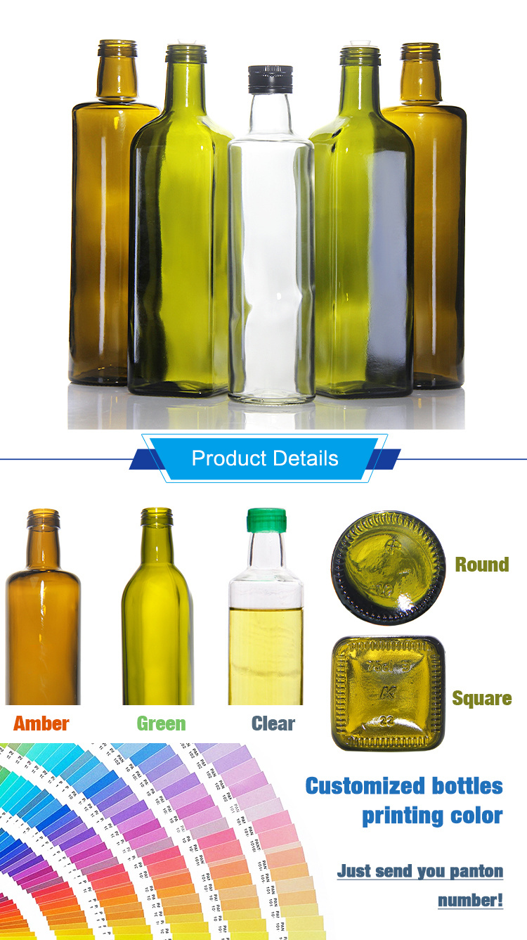 Food Grade 250ml 500ml 750ml 1000ml Transparent Green Olive Oil Glass Container for Kitchen Cooking