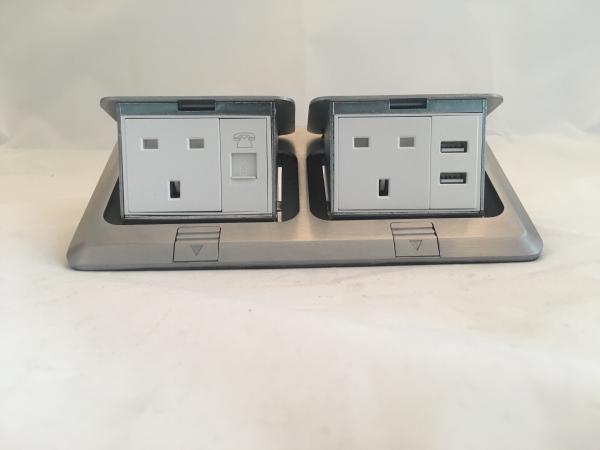 Silver Electrical Ground Floor Power Socket Outlet Box 2 Eu Power