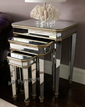 3 Set Mirrored Side Tables For Bedroom Silver Modern