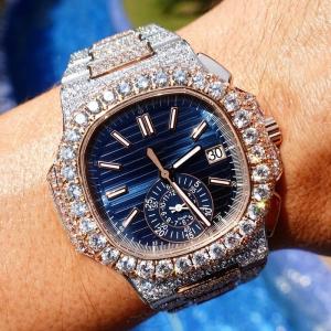 China style hip hop Luxury Buss Down Fashion Iced Out Bling Bling Dial Watch Band Moissanite Watch Diamond iced out jewelry on sale 
