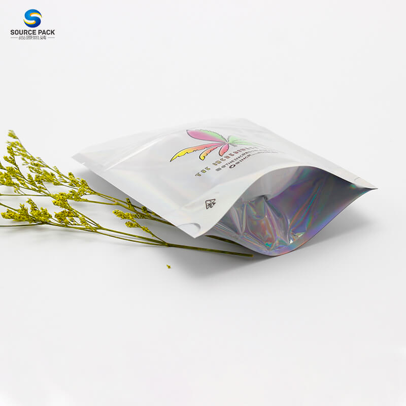 Laser Foil Smell Proof Mylar Bag For Weed Packaging With Zipper Stand Up Pouch