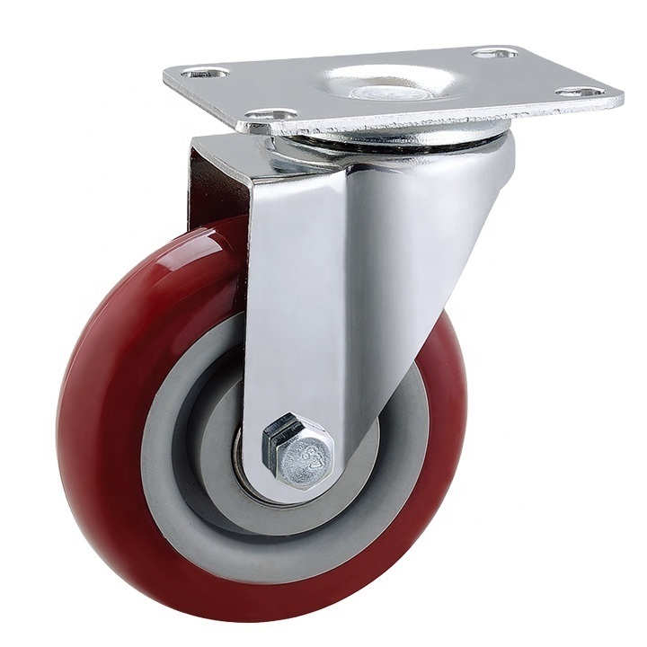 Factory Direct Sale 125mm 5 Inch Red Wheel Caster PVC Industrial Caster Wheels with Brake