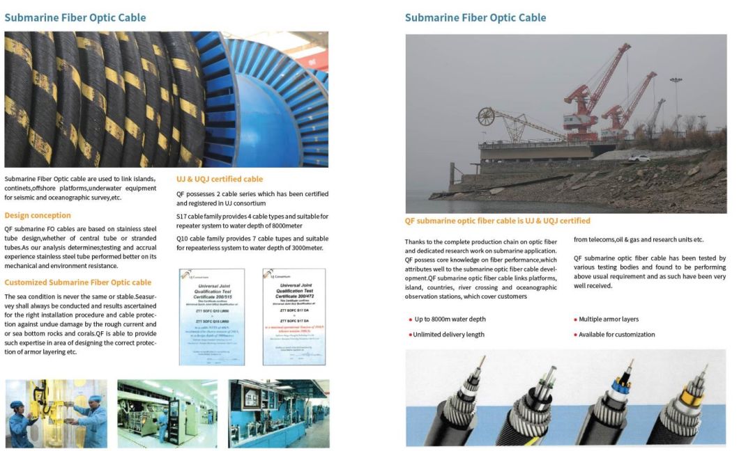 35kv 66kv 220kv Single or Three Core XLPE Insulated Optical Fiber Composite Submarine Cable