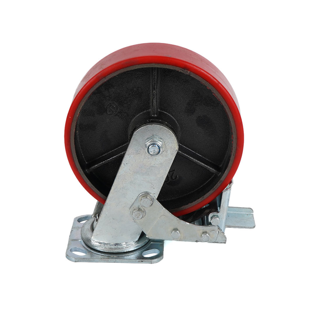150mm 6&quot; Heavy Duty Cast Black Iron Core PU Caster Red Polyurethane Castors and Universal Wheels for Trolley