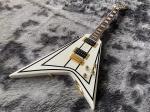 Custom Jackson V electric guitar white color in black strips with gold hardware accept guitar OEM