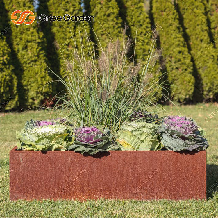 Customized Corten Steel Garden Products Laser Cut Detachable Outdoor Metal Planter Square Flower Pot