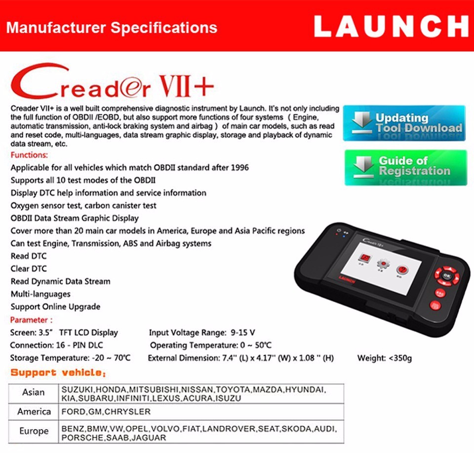 2016 New Launch X431 CReader VII+ Auto Code Reader Launch CReader VII Plus Update Online