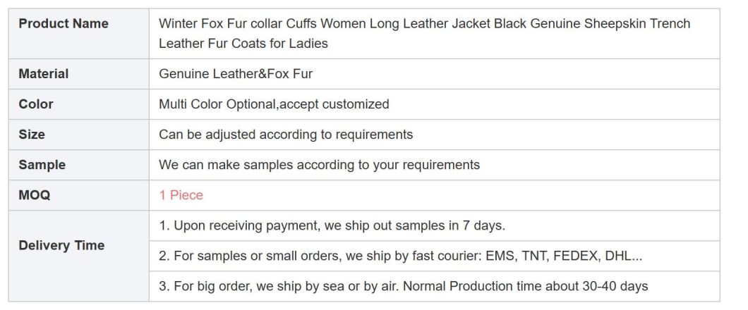 Winter Fox Fur Collar Cuffs Women Long Leather Jacket Black Genuine Sheepskin Trench Leather Fur Coats for Ladies
