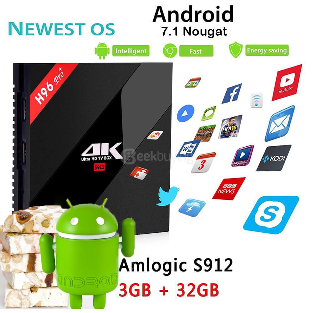 H96 PRO Plus Android 7.1 Amlogic S912 TV BOX KODI 4K 3G/32G 802.11AC WIFI 1000M LAN