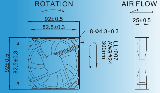 92*92*25mm 12V DC Axial Fan / DC Auto Cooling Fan / DC Brushless Cooling Fan