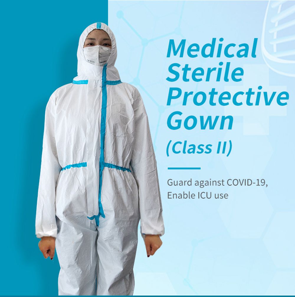 Disposable Sterile Protective Clothing(Class II) PP Non-woven Dust Water Resistance ICU Medical Suit - White