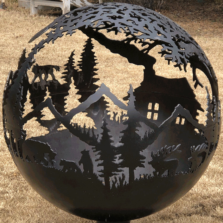 Outdoor Wood Burning Steel Sphere Fire Pit Round Custom Corten Steel Sphere Fire Pit Outdoor