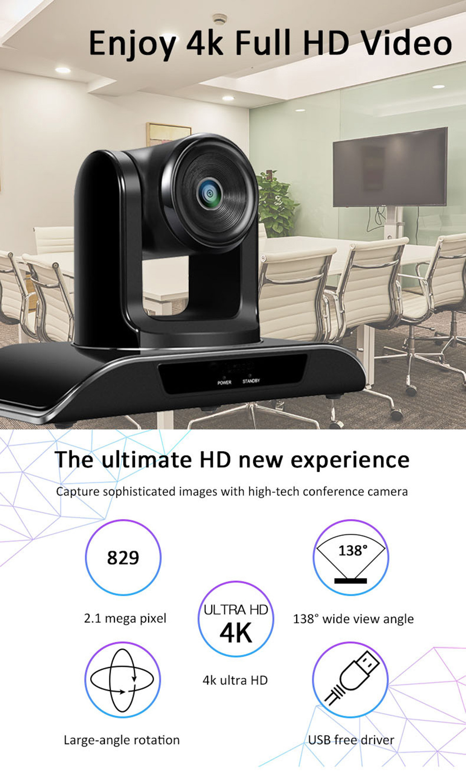 Vhd4K Conference Camera 4K Resolution USB Free Driver Working with Microsoft Lync Software