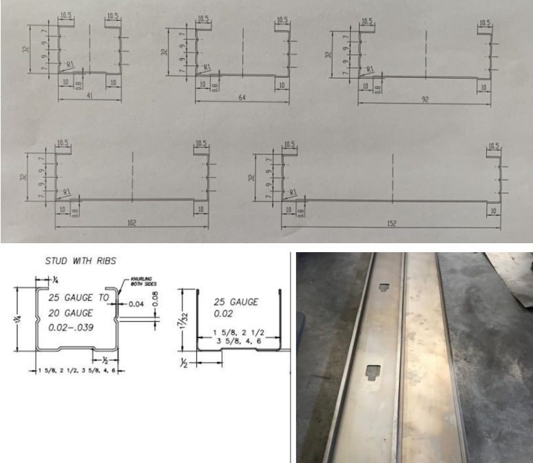 drawing profile of metal stud and track