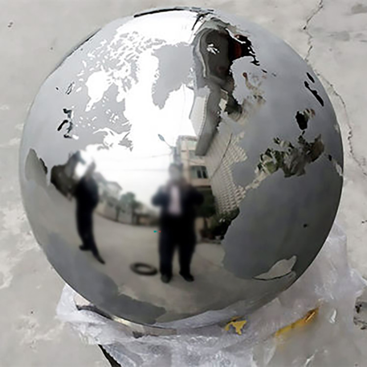 Polished Metal Sphere Sculptures Handmade World Map Globe Stainless Steel Sculpture
