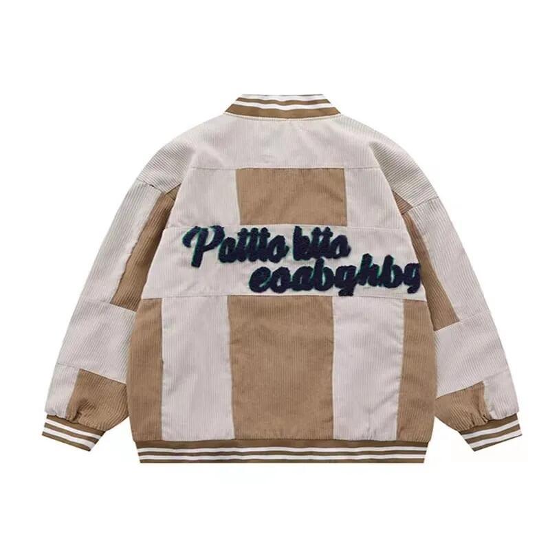 Patchwork Varsity/Letterman Corduroy Jacket Men&prime;s Vintage Casual Baseball Jacket