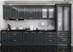 Dark Blue Light Luxury Complete Kitchen Cabinet Set Copper Strip