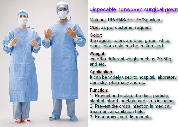 Waterproof disposable PP isolation surgical gowns with CE and Iso trade assurance supplier