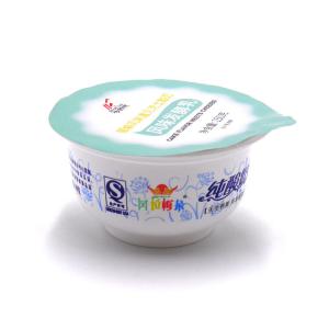 China Cross Embossed Pre Cut Aluminum Foil Lid PVC Lacquer Yoghurt Pot Food Packaging on sale 