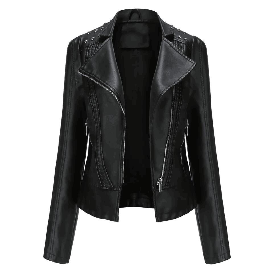 Women&prime;s Rivet Faux Leather PU Jacket, Studded Rivet Punk Biker Moto Fashion Jacket Coat with Long Sleeve