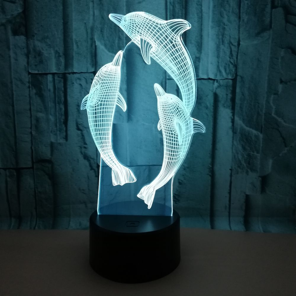 OEM animal shape Dolphin 3D Lights Holiday Gifts Colorful Remote Control LED Stereo Visual Lights