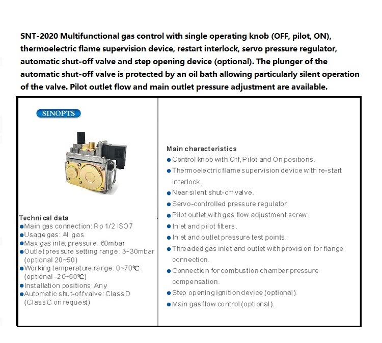 Snt-2020 Replace 820 Multifunctional Gas Control Valve with Single Operating Knob for Gas Boiler