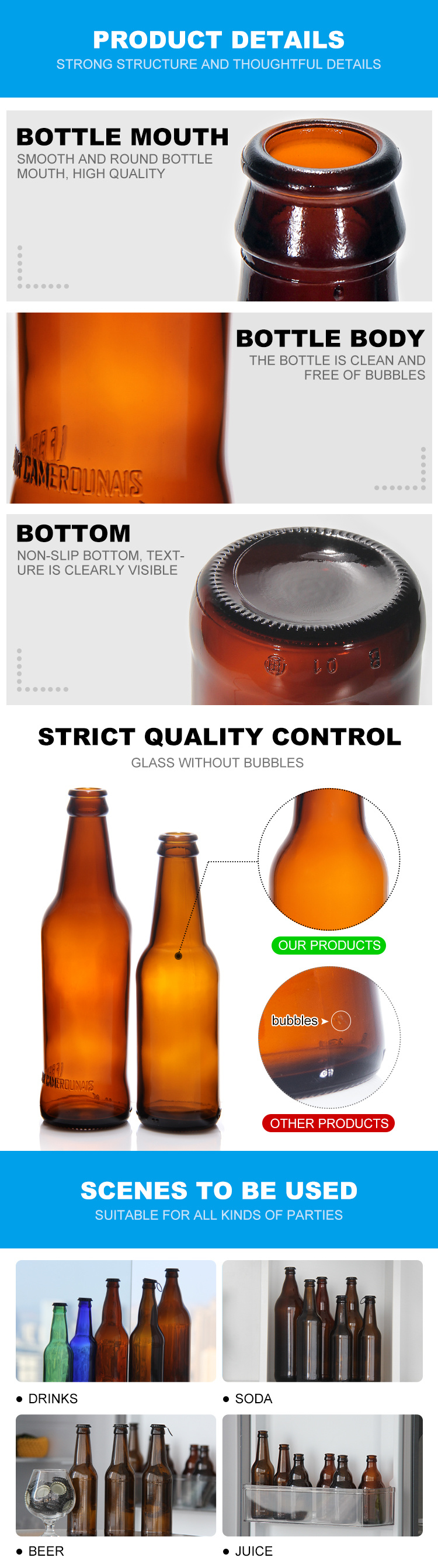 Easy Transport 330ml 500ml 12 Oz Glass Beer Bottle for Home Brew