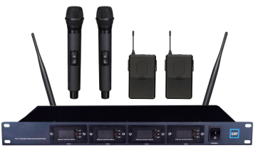 310 top wireless microphone system UHF 4-channels 200 channels LCD display PLL infrared