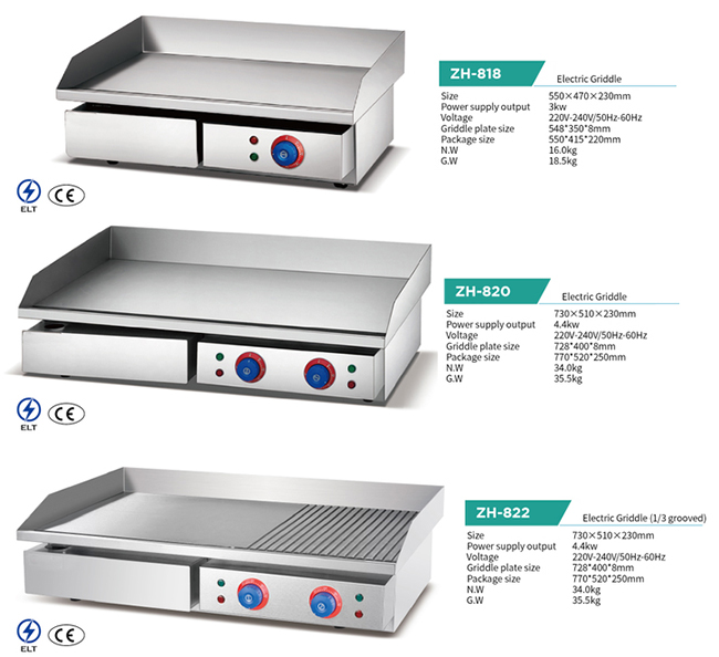 3Kw Stainless Steel Cooking Equipment Electric Griddle With 1/3 SS Grooved Grill