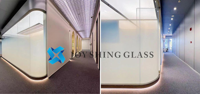 Milk white gradient laminated glass partitions