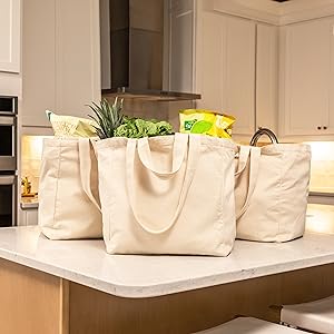 canvas grocery bags with handles washable, canvas market tote, cloth grocery bags washable