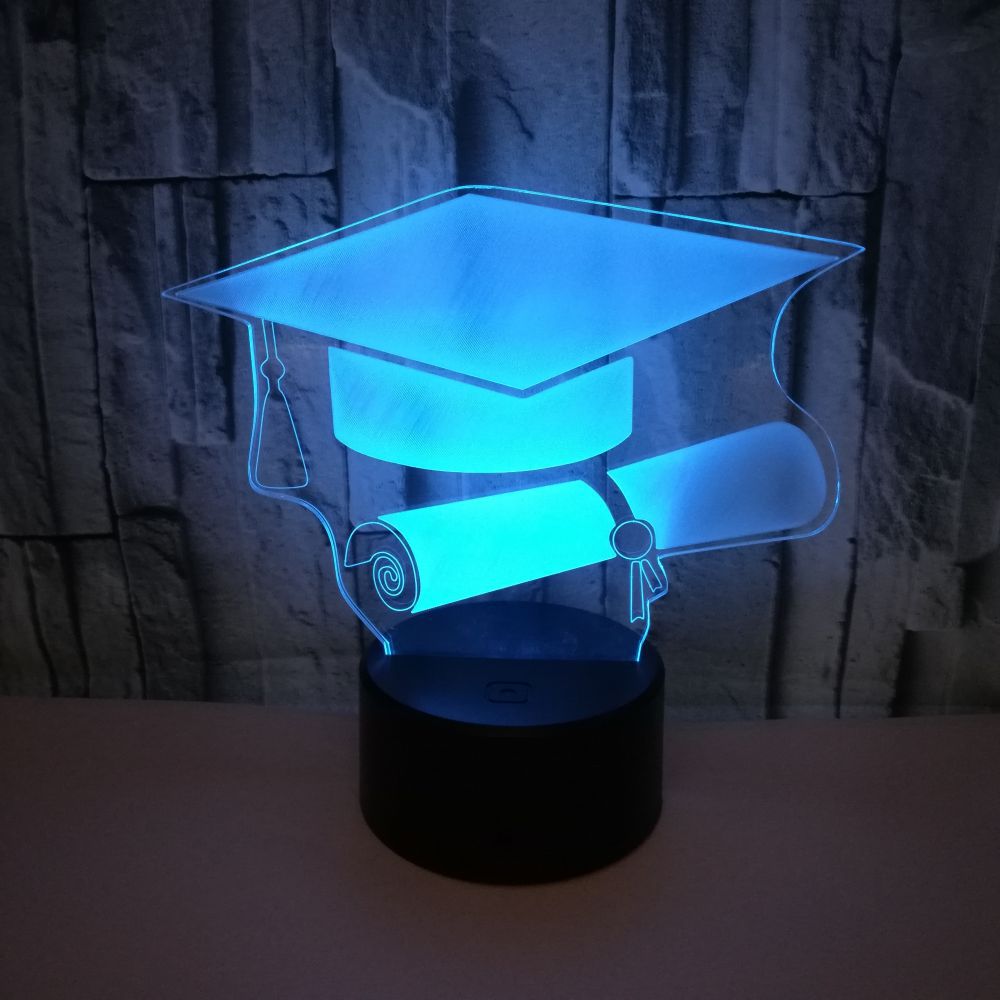 New bachelor hat 3D night lights custom OEM sign picture Graduate gift 3D small table lamp 
