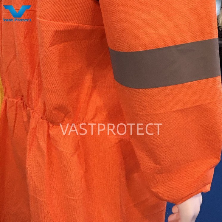 Disposable Orange Safety Reflective Tape SMS 56GSM PPE Coveralls