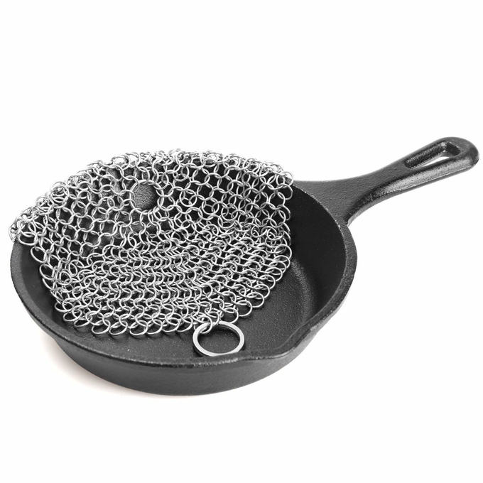 6'' SS Round Cookware Chainmail Scrubber Cleaning Cast Iron Pan 2