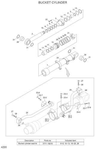 BUCKET CYLINDER Hyundai HCE Parts scheme diagram