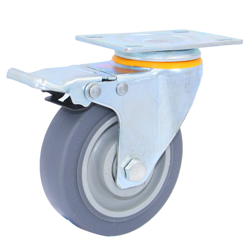 90kg-130kg 3inch to 5inch Industry Trolley Grey Polyurethane Plastic Castor