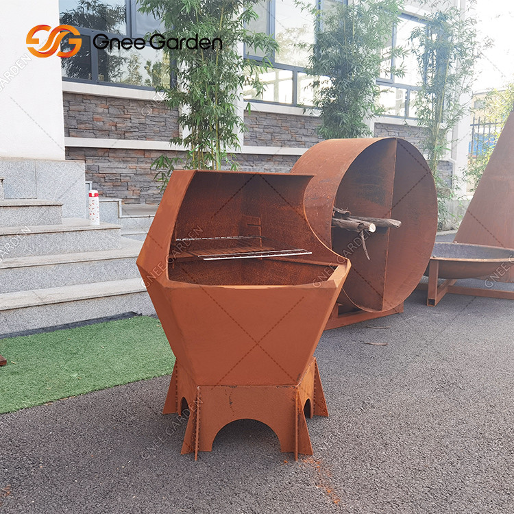 Charcoal Bbq Gas Grill Corten Steel Fire Pit Table For Outdoor Garden Bbq